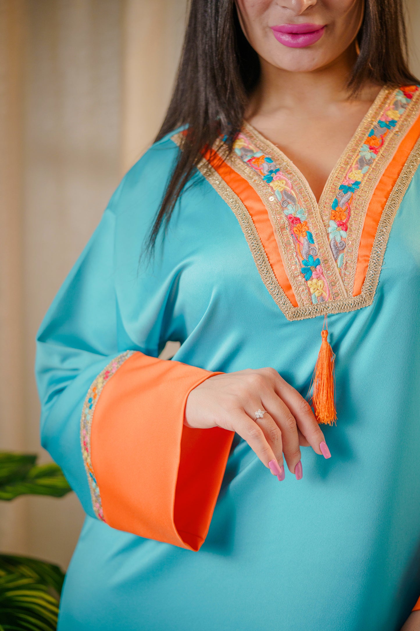 Jebba Nour satin - bleu turquoise
